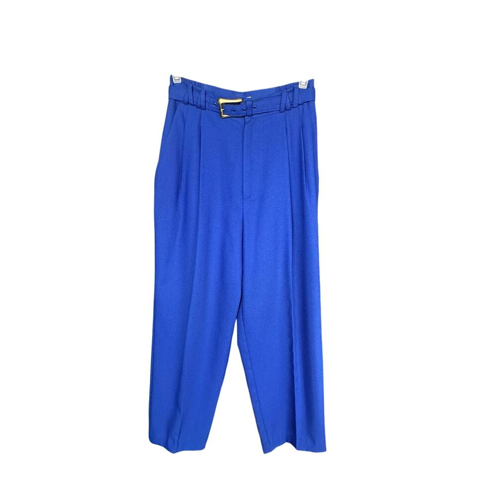Vintage royal blue mid-waisted pleated wide leg trouser pants